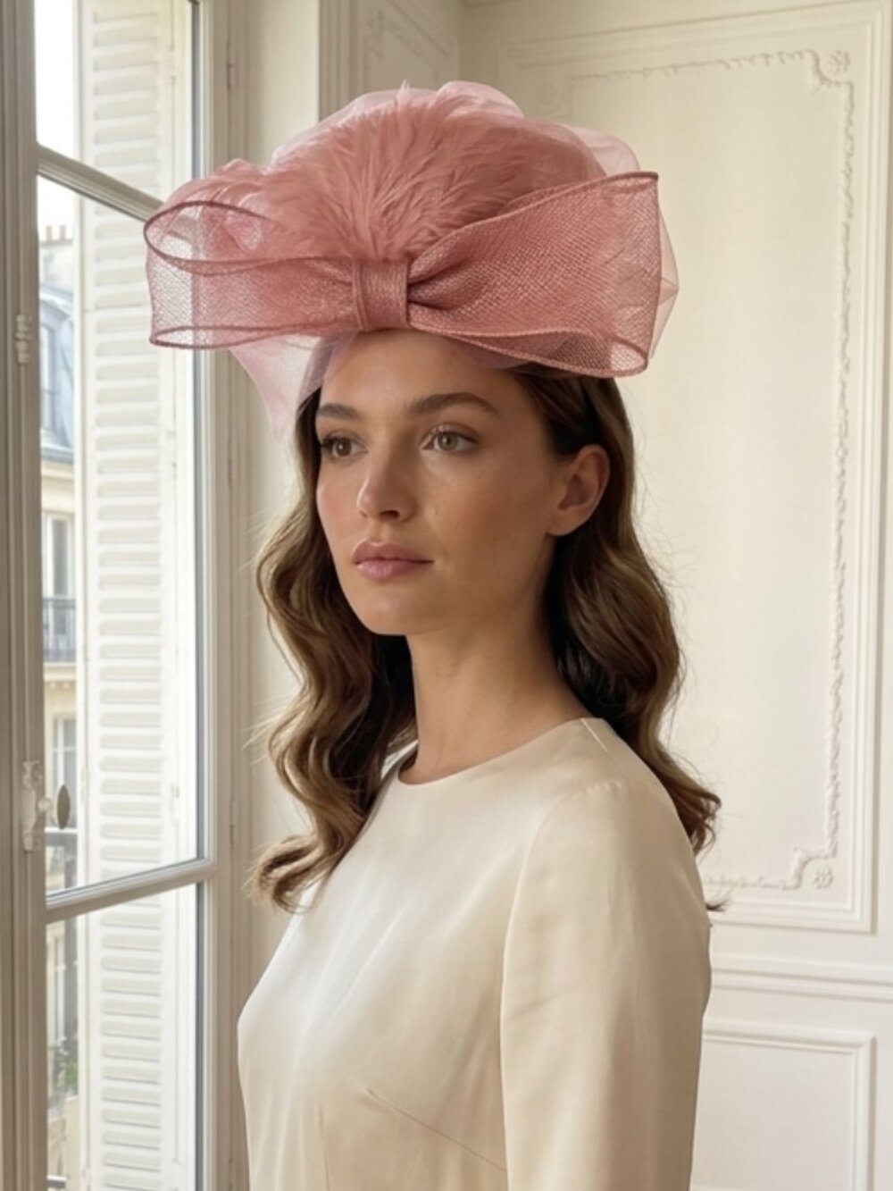 NWT August Accessorie Fine Millinery Women's Pink Feathered Fascinator Hat